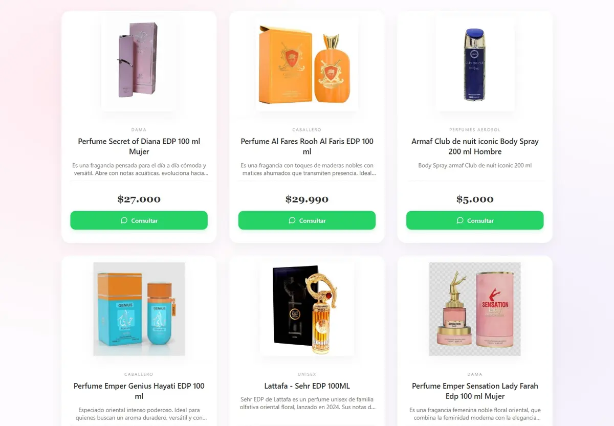 Catálogo de Avril & Oud con productos, categorías y precios