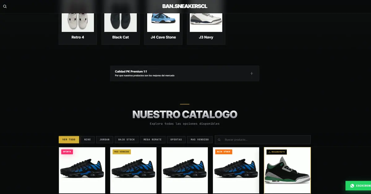 Catálogo de Ban Sneakers con modelos, ofertas y botones de consulta